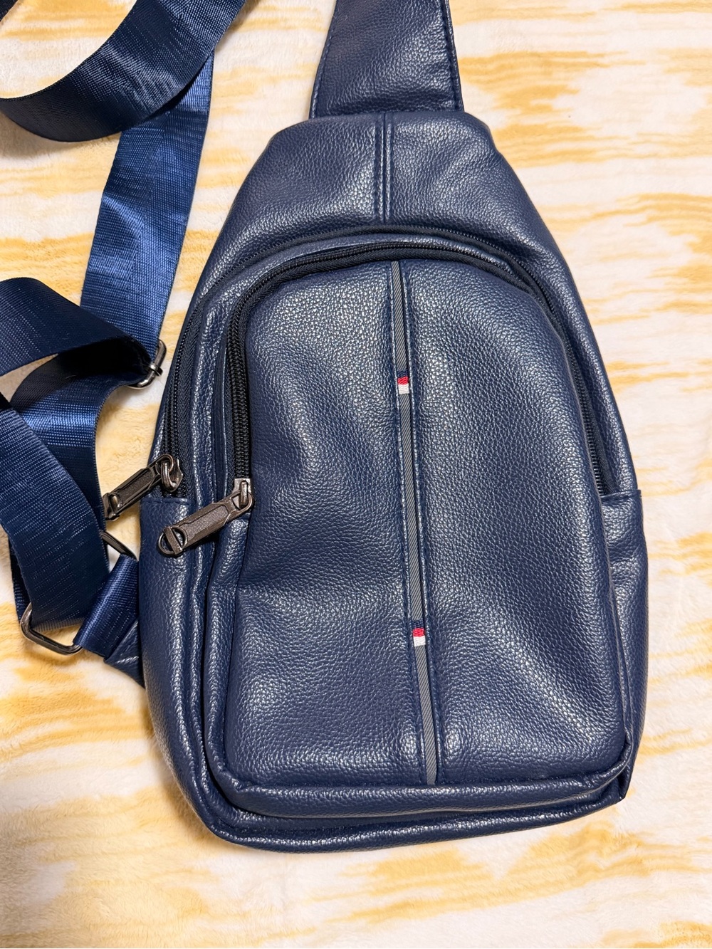 West End Navy Blue Crossbody Sling Bag with Tricolor Accent Synthetic Leather